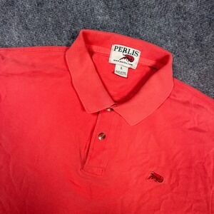 Perlis Mens Large Coral Orange Peruvian Cotton Crawfish Logo Polo Shirt 0599